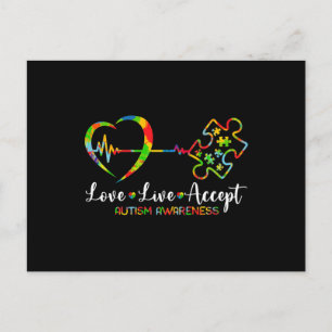 Live Love Accept Autism Awareness Men Women Kids G Postcard