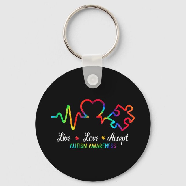 Live Love Accept Autism Awareness Month Shirt, Hea Key Ring (Front)