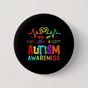Live Love Accept Autism Awareness Rainbow Heart De 6 Cm Round Badge