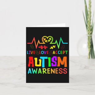 Live Love Accept Autism Awareness Rainbow Heart De Card