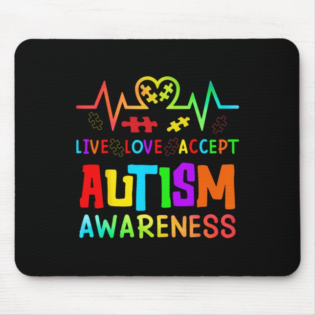 Live Love Accept Autism Awareness Rainbow Heart De Mouse Pad (Front)
