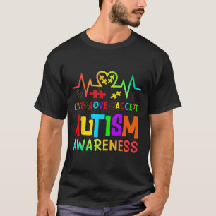 Live Love Accept Autism Awareness Rainbow Heart De T-Shirt