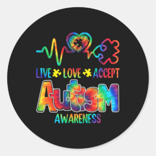Live Love Accept Autism Awareness Support Acceptan Classic Round Sticker