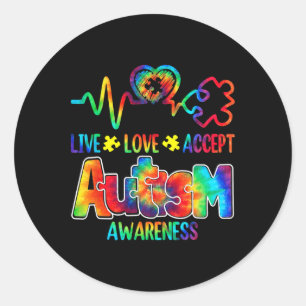 Live Love Accept Autism Awareness Support Acceptan Classic Round Sticker