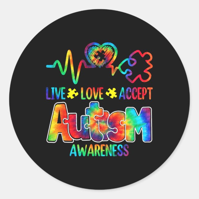 Live Love Accept Autism Awareness Support Acceptan Classic Round Sticker (Front)