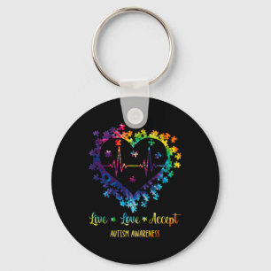 Live Love Accept Autism Awareness Tie Dye Autism H Key Ring