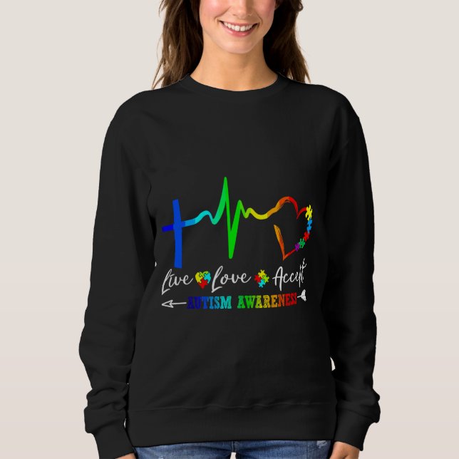 Live Love Accept Autism Awareness Tie Dye Autism M Sweatshirt (Front)