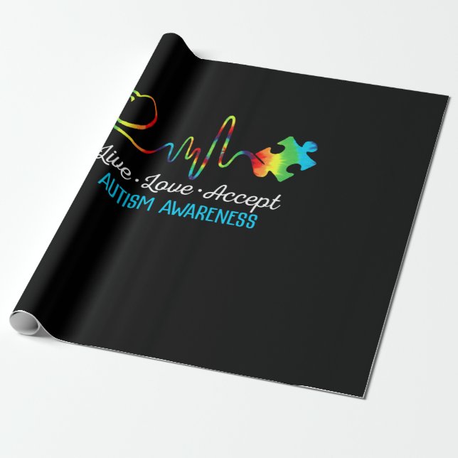 Live Love Accept Autism Awareness Wrapping Paper (Unrolled)