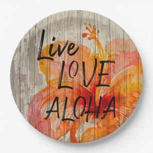 Live Love Aloha Hibiscus Beach Sign Paper Plate