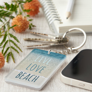 Live Love Beach Turquoise Blue Ocean Surf Waves Ke Key Ring