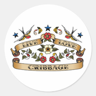 Live Love Cribbage Classic Round Sticker