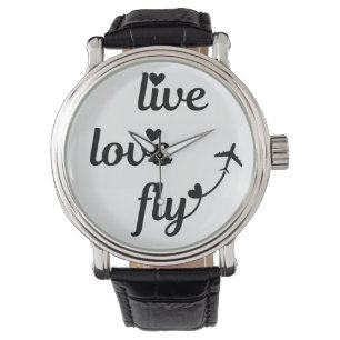 Live Love Fly Typography & Hearts, Aeroplane Flyin Watch
