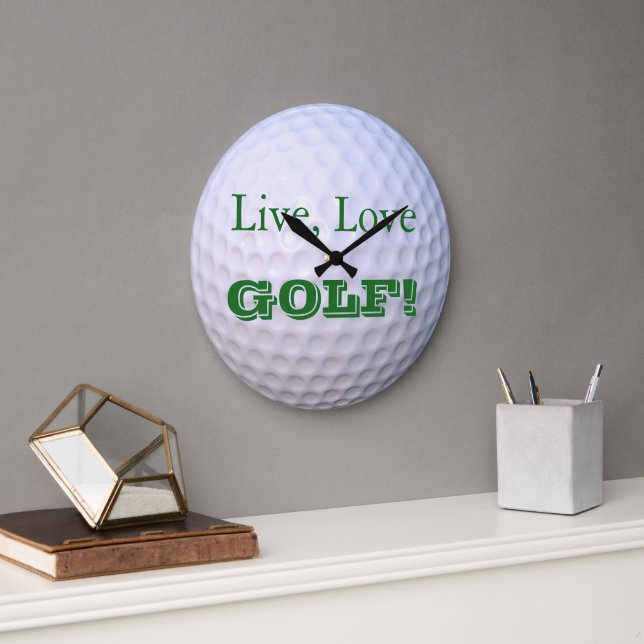 Live, Love, GOLF! | Golfball Large Clock (Office)