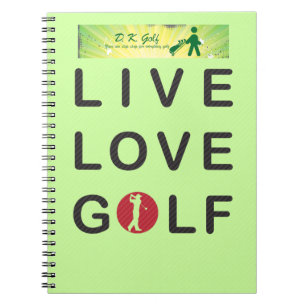 Live Love Golf Golfing Red Black DKGolf Spiral Notebook