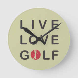 Live Love Golf Golfing Red Black Round Clock