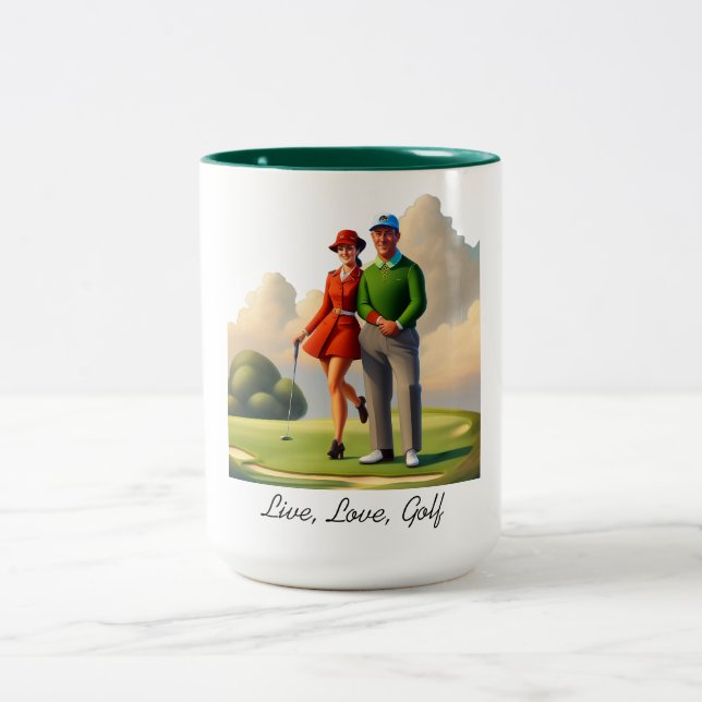 Live, Love, Golf  Two-Tone Coffee Mug (Center)