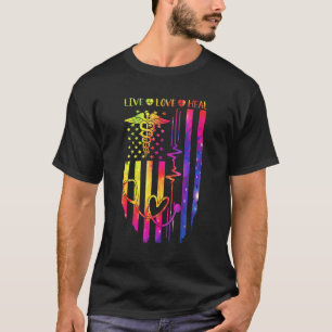 Live Love Heal Heartbeat Flag USA Patriotic Nurse T-Shirt