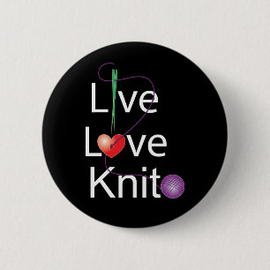 Live Love Knit 6 Cm Round Badge