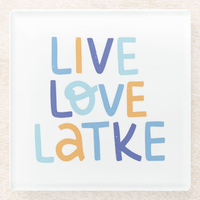 Live Love Latke Hanukkah Design Glass Coaster (Front)