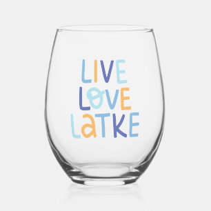 Live Love Latke Hanukkah Design Stemless Wine Glass