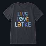Live Love Latke Hanukkah Design Tri-Blend Shirt<br><div class="desc">Celebrate the joy of Hanukkah with this colourful "Live Love Latke" design. Featuring bright colours and playful typography,  this graphic is perfect for a variety of products,  from home decor to gifts. Add a touch of holiday spirit and deliciousness to your space with this fun and festive design.</div>