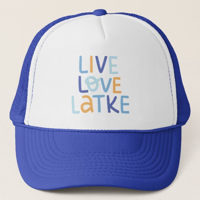 Live Love Latke Hanukkah Design Trucker Hat (Front)