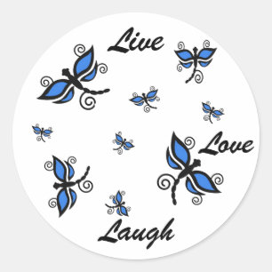 Live, Love, Laugh, blue digital art dragonflies Classic Round Sticker