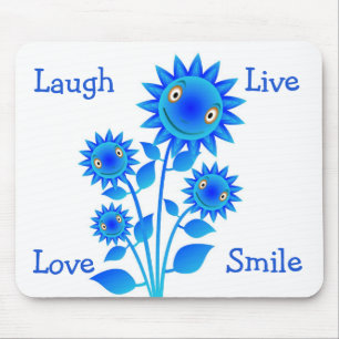 Live Love Laugh Blue Sunflowers Motivational Quote Mouse Pad