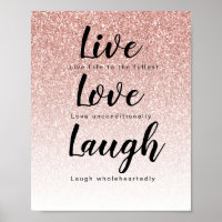 Live Love Laugh Girly Rose Gold Glitter Typography