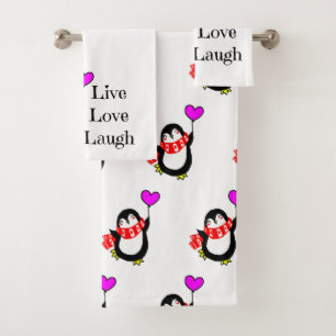 Live, Love, Laugh Happy Penguin Bath Towel Set