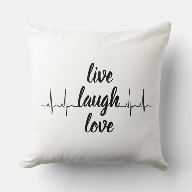 Live, Love, Laugh — Heartbeat Pulse Throw Pillow (Front)