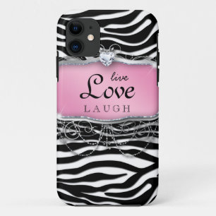 Live Love Laugh iPhone Case Cover Zebra Pink Heart