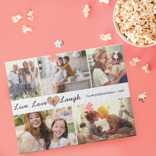Live Love & Laugh Modern Family Photo Collage Jigsaw Puzzle