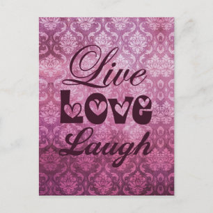 Live Love Laugh Pink Damask Pattern Postcard