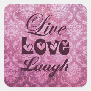Live Love Laugh Pink Damask Pattern Square Sticker