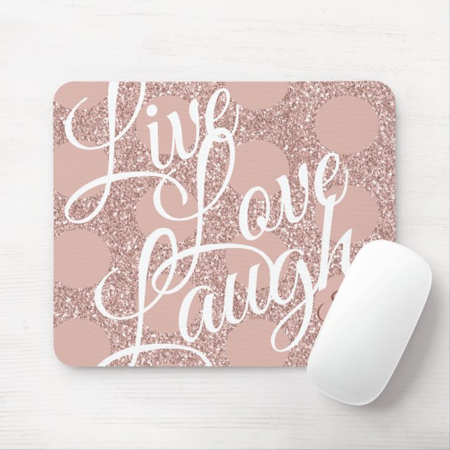Live Love Laugh Pink Glitter Rose Dot Monogram Mouse Pad (With Mouse)