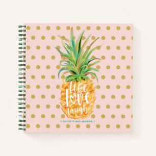 Live Love Laugh   Trendy Topical Island Pineapple Notebook