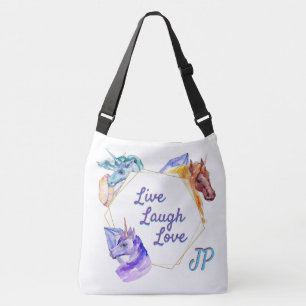 Live Love Laugh Unicorn Heads Design Crossbody Bag