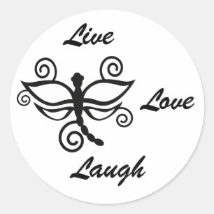 Live, Love, Laugh, white digital art dragonfly Classic Round Sticker