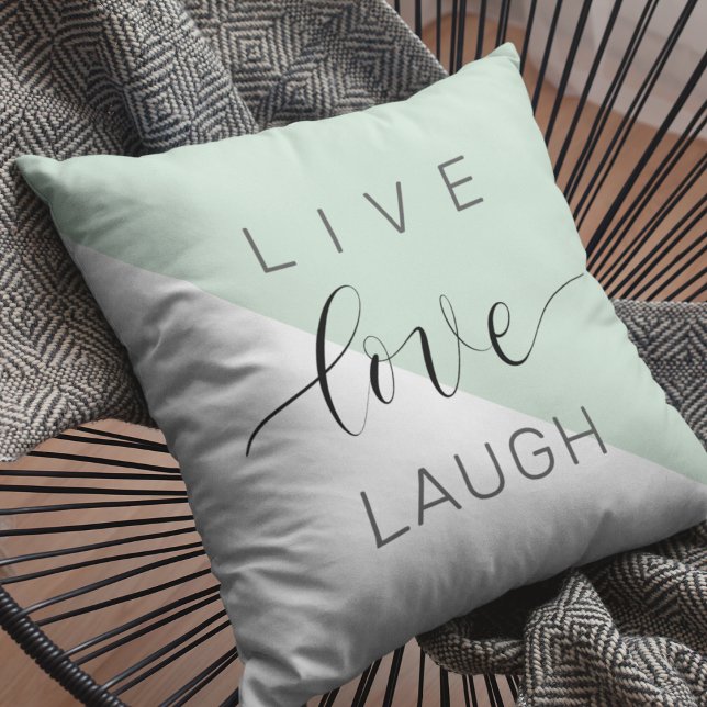 Live Love Laught Positive Motivation Mint Quote Cushion (Creator Uploaded)
