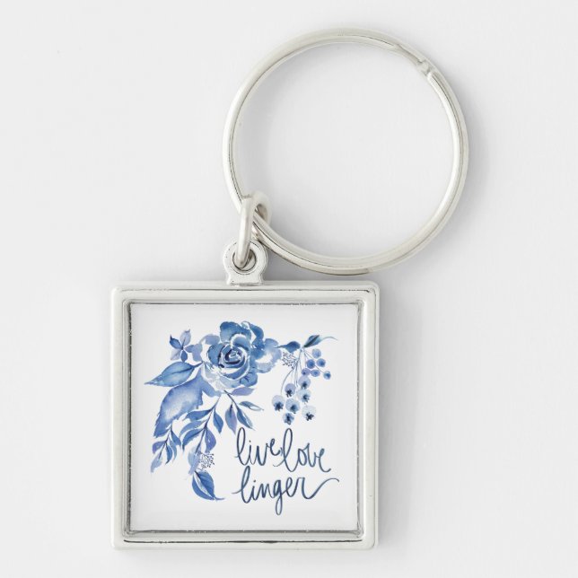Live Love Linger | Blue Rose Floral Key Ring (Front)