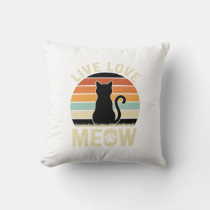 Live Love Meow Vintage Cat Sunset Design_1 Cushion