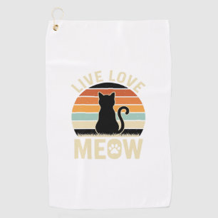 Live Love Meow Vintage Cat Sunset Design_1 Golf Towel