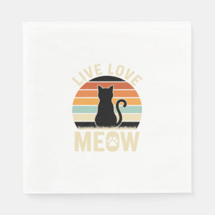 Live Love Meow Vintage Cat Sunset Design_1 Napkin