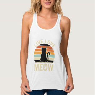 Live Love Meow Vintage Cat Sunset Design_1 Singlet