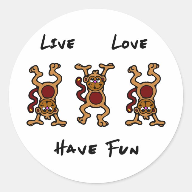 Live Love Monkey Classic Round Sticker (Front)