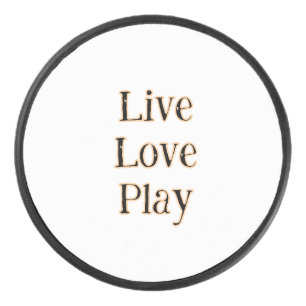 Live love play black orange sports player modern q hockey puck