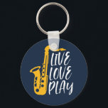 Live Love Play Saxophone Player Jazz Music Lover Key Ring<br><div class="desc">Vintage retro orchestra and jazz music fan design for those playing violin and saxophone in a music band or symphony. Cool classical jazz merchandise for saxophonist, violinist, musician and artist. Funny and humourous music pun for violin and saxophone teacher, orchestra fan and those who just love music. Great souvenir, Christmas...</div>