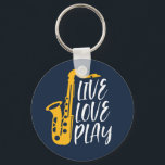 Live Love Play Saxophone Player Jazz Music Lover Key Ring<br><div class="desc">Vintage retro orchestra and jazz music fan design for those playing violin and saxophone in a music band or symphony. Cool classical jazz merchandise for saxophonist, violinist, musician and artist. Funny and humourous music pun for violin and saxophone teacher, orchestra fan and those who just love music. Great souvenir, Christmas...</div>