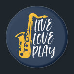 Live Love Play Saxophone Player Jazz Music Lover Magnet<br><div class="desc">Vintage retro orchestra and jazz music fan design for those playing violin and saxophone in a music band or symphony. Cool classical jazz merchandise for saxophonist, violinist, musician and artist. Funny and humourous music pun for violin and saxophone teacher, orchestra fan and those who just love music. Great souvenir, Christmas...</div>